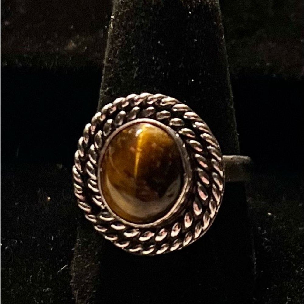 Handmade Natural Tigers Eye Stone Boho Ring .925 Stamp Size: 7.5